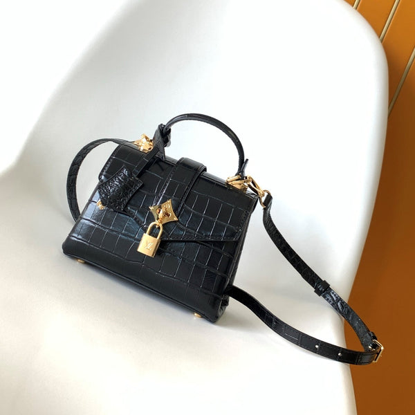 LV 25s Rose Des Vents Handbag 19cm Black Crocodile GHW