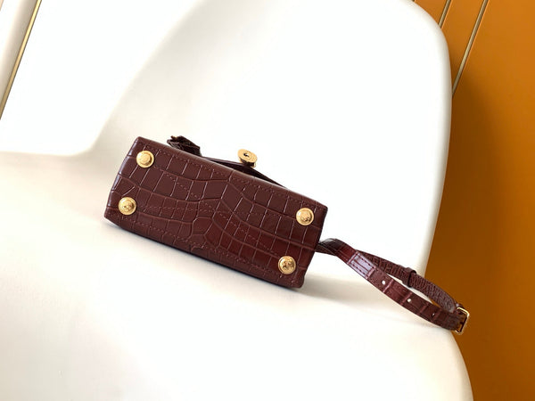 LV 25s Rose Des Vents Handbag 19cm Burgundy Crocodile GHW