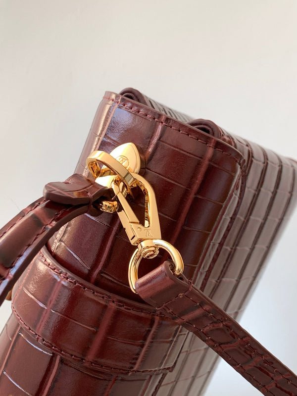 LV 25s Rose Des Vents Handbag 19cm Burgundy Crocodile GHW