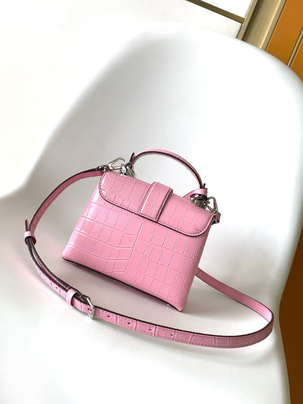 LV 25s Rose Des Vents Handbag 19cm Pink Crocodile Metal HW