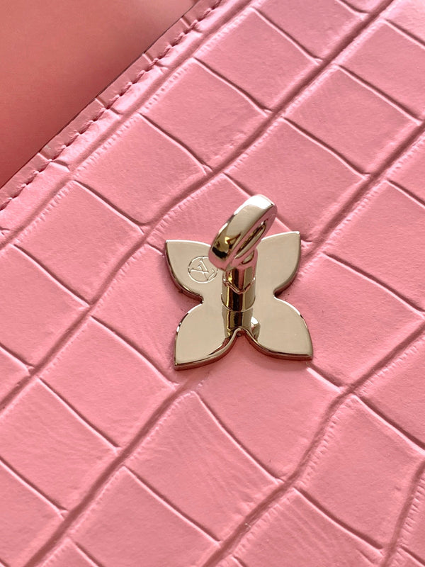LV 25s Rose Des Vents Handbag 19cm Pink Crocodile Metal HW