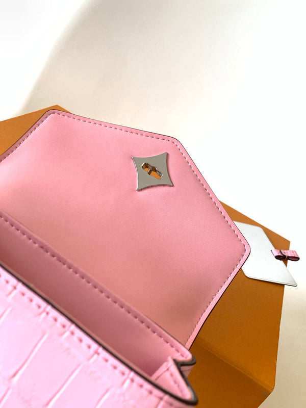 LV 25s Rose Des Vents Handbag 19cm Pink Crocodile Metal HW