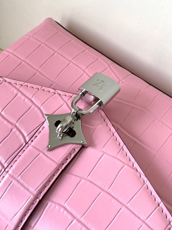LV 25s Rose Des Vents Handbag 19cm Pink Crocodile Metal HW