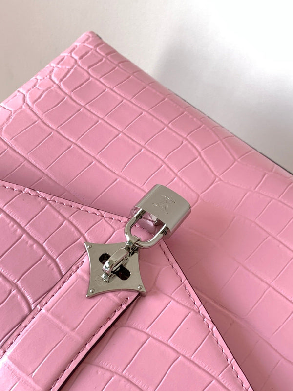 LV 25s Rose Des Vents Handbag 27cm Pink Crocodile Metal HW