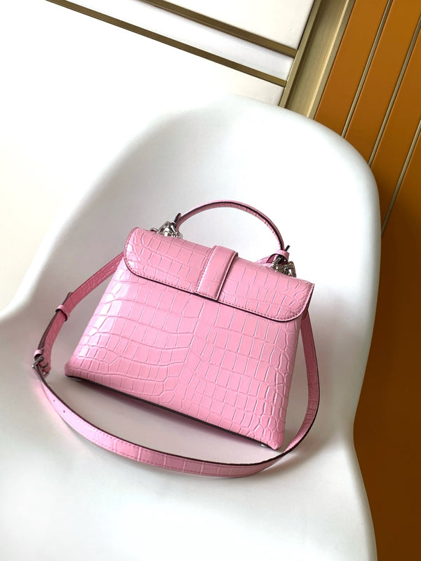 LV 25s Rose Des Vents Handbag 27cm Pink Crocodile Metal HW