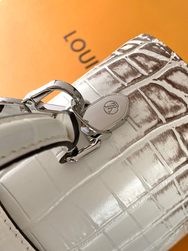 LV 25s Rose Des Vents Handbag 27cm White Crocodile Himalaya Metal HW