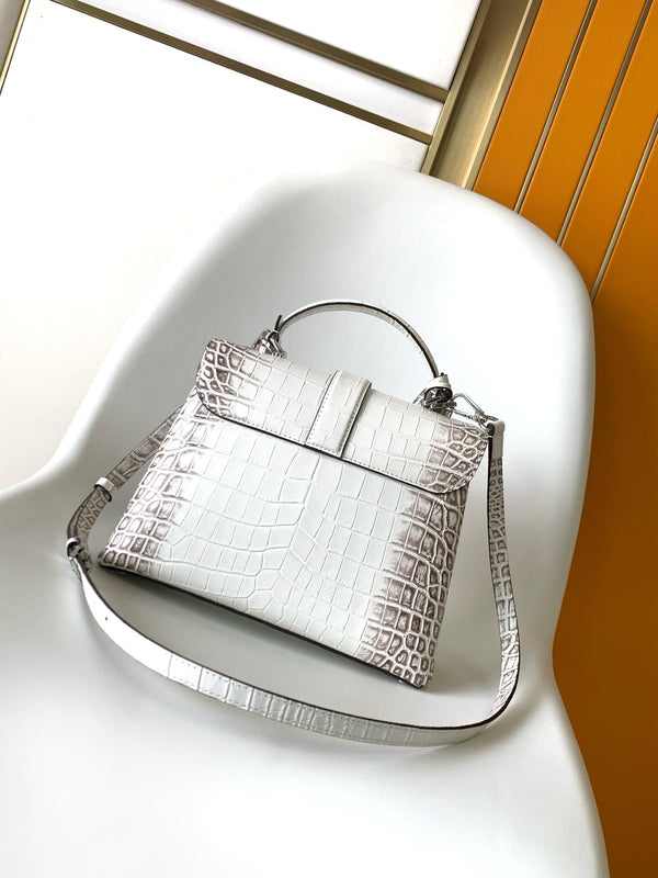 LV 25s Rose Des Vents Handbag 27cm White Crocodile Himalaya Metal HW