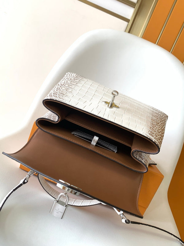 LV 25s Rose Des Vents Handbag 27cm White Crocodile Himalaya Metal HW