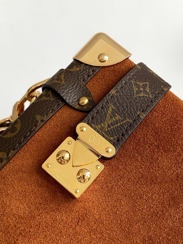 LV Side Trunk MM 23.5cm Brown Suede Canvas