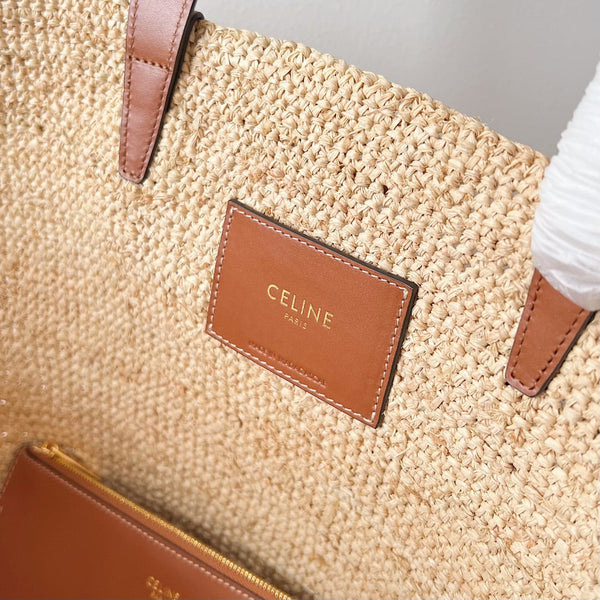 Celine Medium Supple Classic Basket 30cm Marrone Vitello Beige Rafia