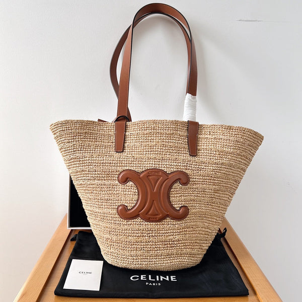Celine Medium Supple Classic Basket 30cm Marrone Vitello Beige Rafia