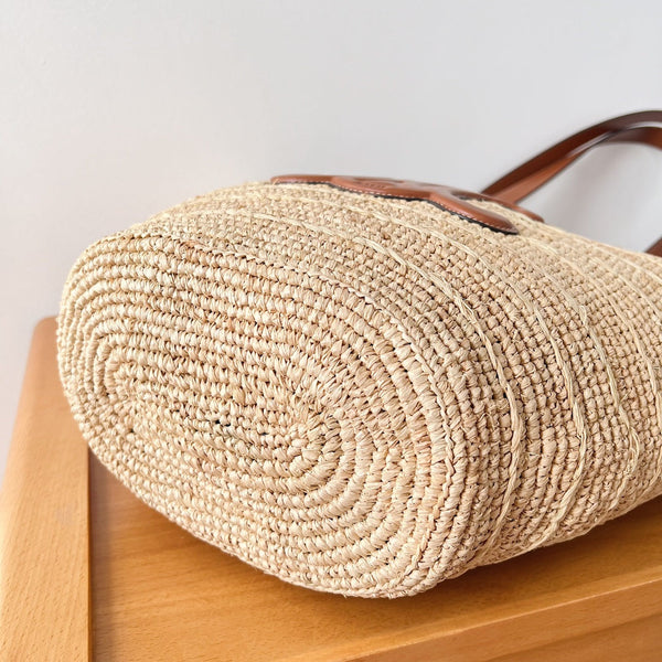 MEDIUM SUPPLE 30 CLASSIC PANIER BEIGE RAFFIA TAN CALFSKIN