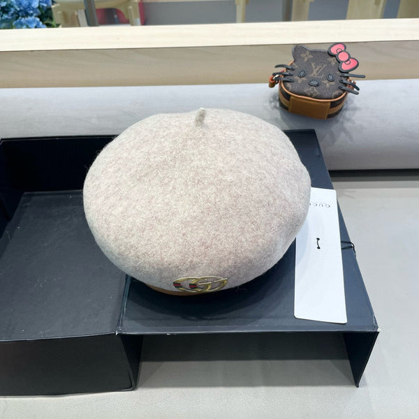 BERET HAT IN KHAKI BROWN WOOL 406970