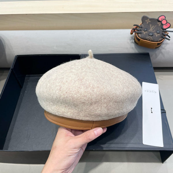 BERET HAT IN KHAKI BROWN WOOL 406970