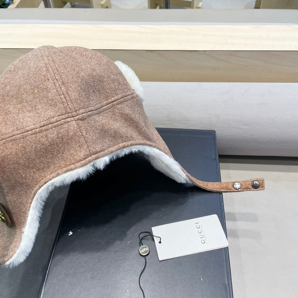 CAPPELLO DA TRAPPER IN PELLE SCAMOSCIATA E PILE MARRONE MEDIO 417778 