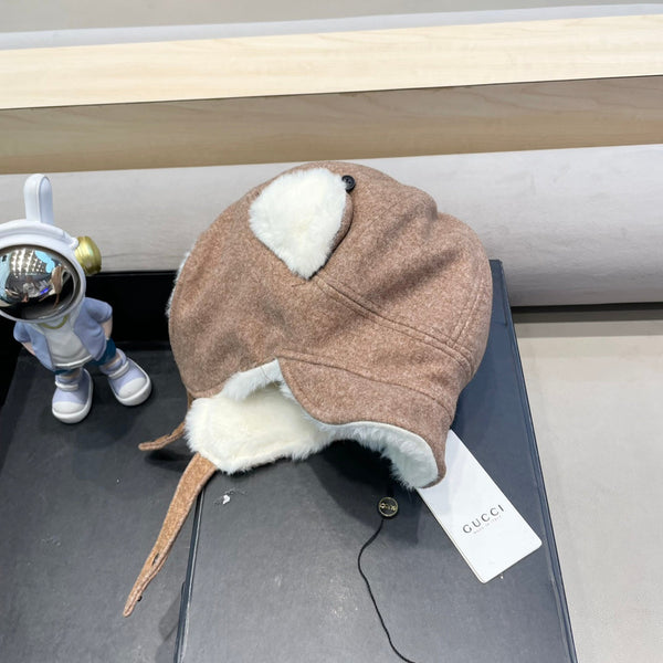 CAPPELLO DA TRAPPER IN PELLE SCAMOSCIATA E PILE MARRONE MEDIO 417778 