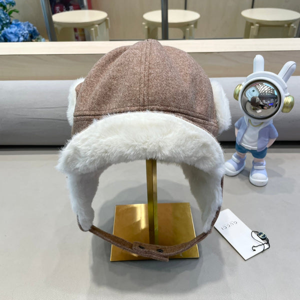 CAPPELLO DA TRAPPER IN PELLE SCAMOSCIATA E PILE MARRONE MEDIO 417778 