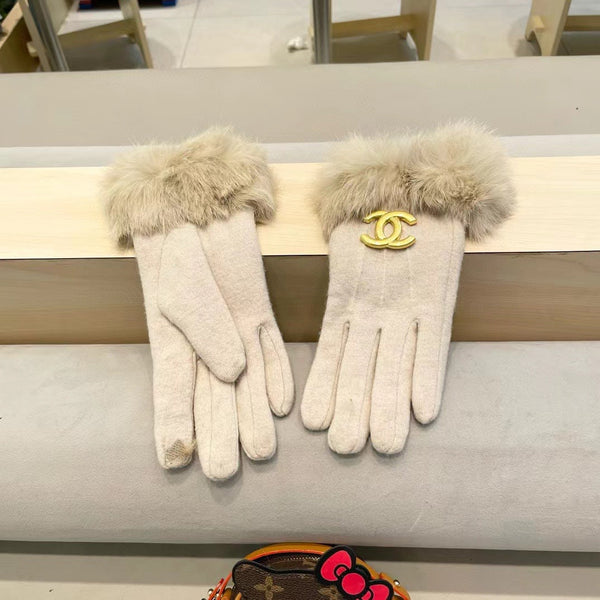 GUANTI IN LANA BEIGE PERGAMENA E PELLICCIA DI LAPIN 417169