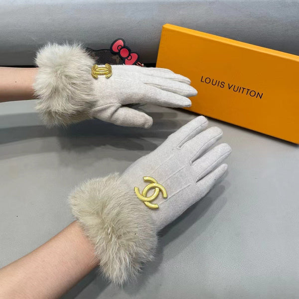 GUANTI IN LANA BEIGE PERGAMENA E PELLICCIA DI LAPIN 417169