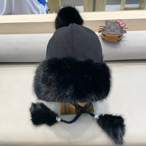 BEANIE HAT IN BLACK FLEECE AND WOOL 424308