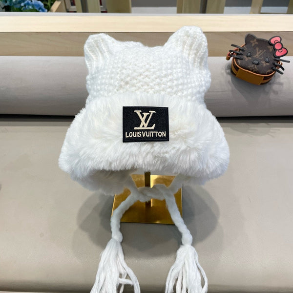 KNITTED BEANIE HAT IN WHITE WOOL WITH JAPANESE CAT EARS 421259
