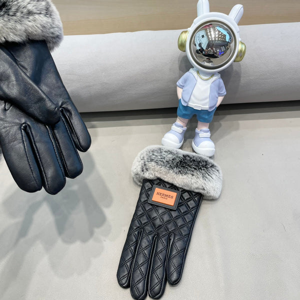 GUANTI IN PELLE DI CERVO NERA CON FODERA IN PELLICCIA DI LAPIN 427385