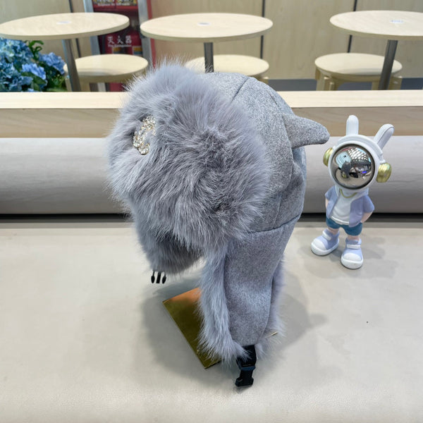 CAPPELLO DA TRAPPER IN CAMOSCIO GRIGIO SQUALO E PELLICCIA DI AGNELLO 429973