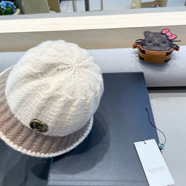 CAPPELLO A SECCHIELLO IN MAGLIA DI LANA MARRONE MEDIO MIX BEIGE 431640 