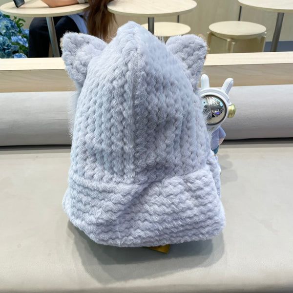 BEANIE HAT IN GRAY WOOL AND LAMB FUR 435074