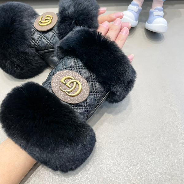 GUANTI MEZZE DITA IN PELLICCIA DI LAPIN NERO E PELLE DI AGNELLO 432564