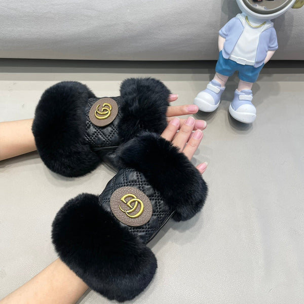 GUANTI MEZZE DITA IN PELLICCIA DI LAPIN NERO E PELLE DI AGNELLO 432564