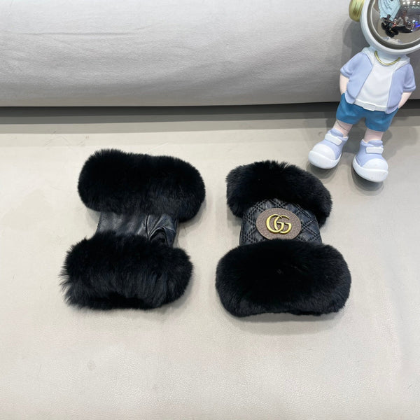 GUANTI MEZZE DITA IN PELLICCIA DI LAPIN NERO E PELLE DI AGNELLO 432564