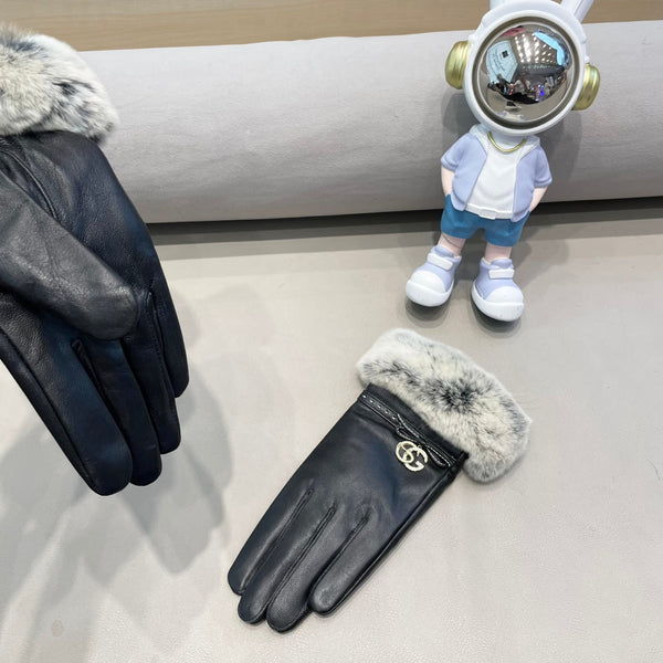 GUANTI IN PELLE DI AGNELLO CON BORDI IN PELLICCIA NERI CON FIOCCO 456265