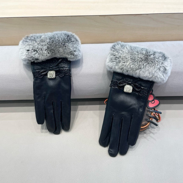 GUANTI TOUCHSCREEN IN PELLE DI AGNELLO NERA E PELLICCIA DI VISONE 460071