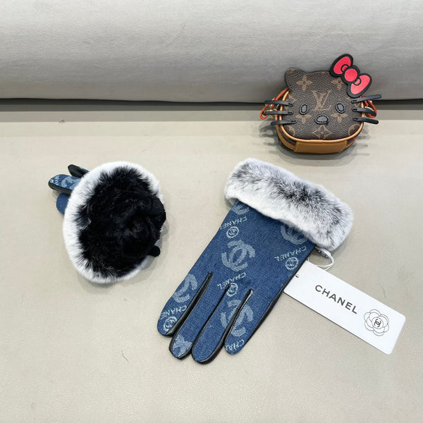 GUANTI IN DENIM BLU NAVY E PELLE DI VITELLO NERA 463798