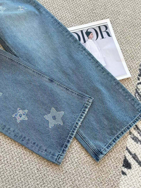 Jeans con lettere a diamante CD 25 in cotone blu