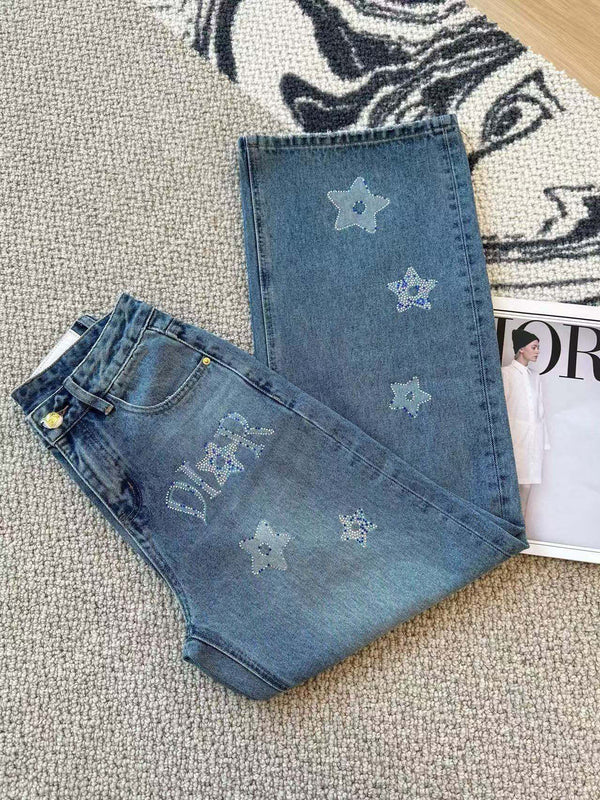 Jeans con lettere a diamante CD 25 in cotone blu