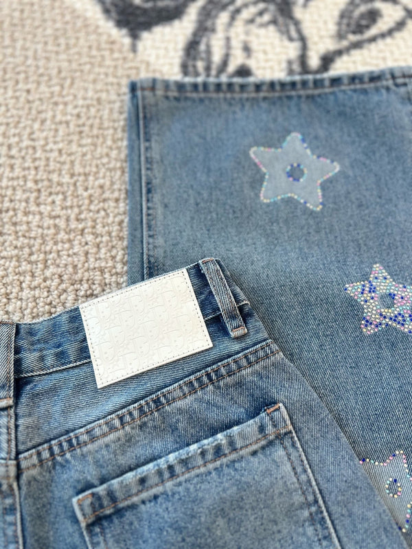 Jeans con lettere a diamante CD 25 in cotone blu
