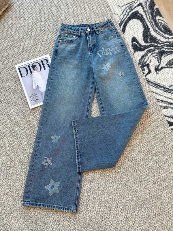 Jeans con lettere a diamante CD 25 in cotone blu