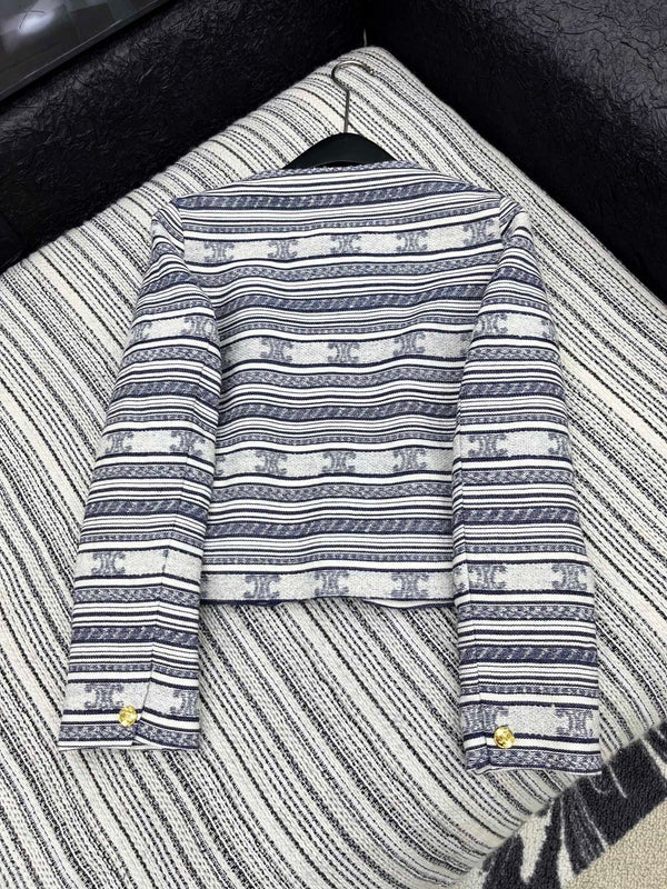 Celine 25 Jacket Blazer White With Black Stripes 301223