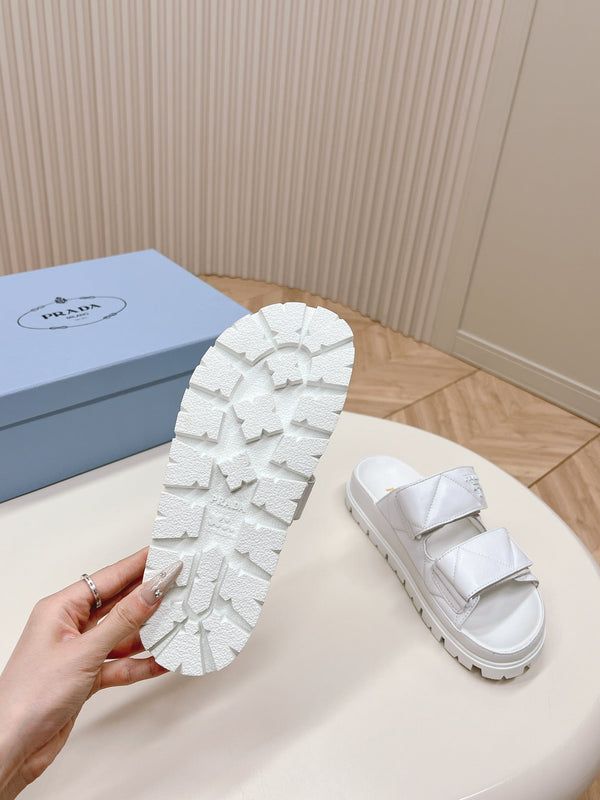 Pra Double Strap Quilted Slide 20 Pelle di vitello bianca
