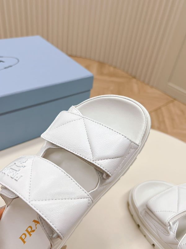 Pra Double Strap Quilted Slide 20 Pelle di vitello bianca