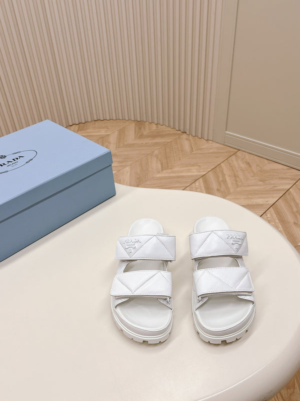 Pra Double Strap Quilted Slide 20 Pelle di vitello bianca