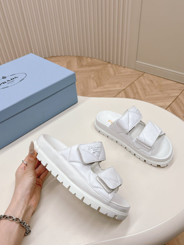 Pra Double Strap Quilted Slide 20 Pelle di vitello bianca