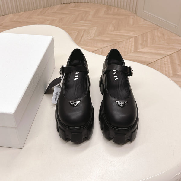 Prada Brushed Monolith Mary Janes Loafer Black Cowhide