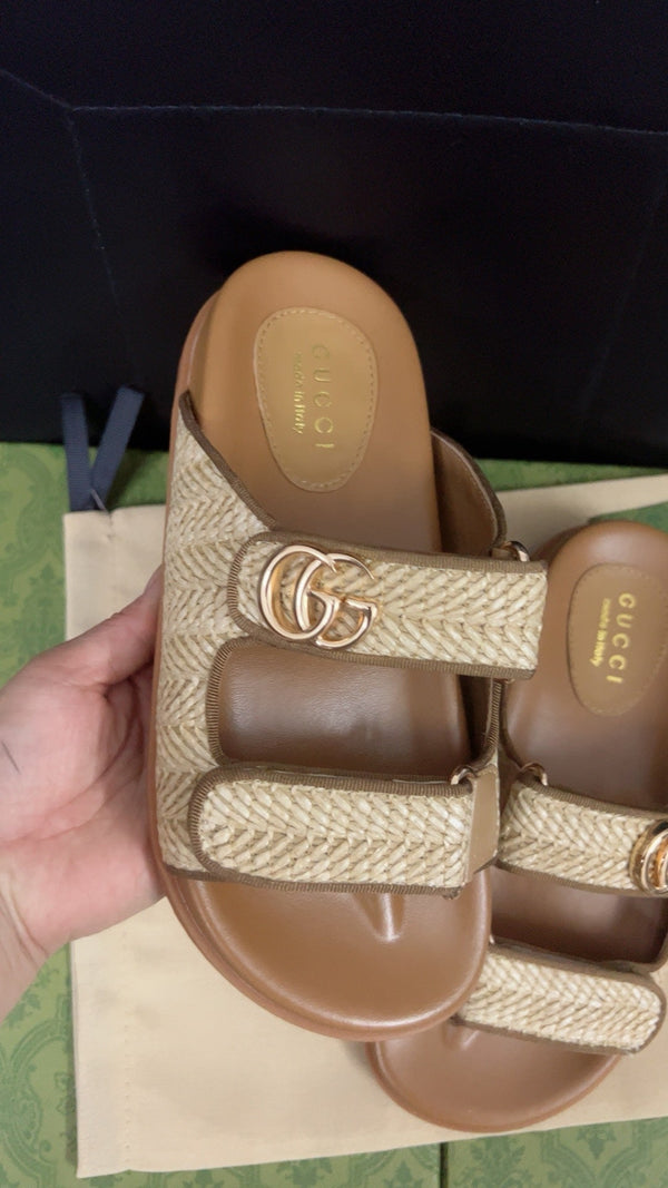 GG SANDAL WITH DOUBLE G CARAMEL CALFSKIN
