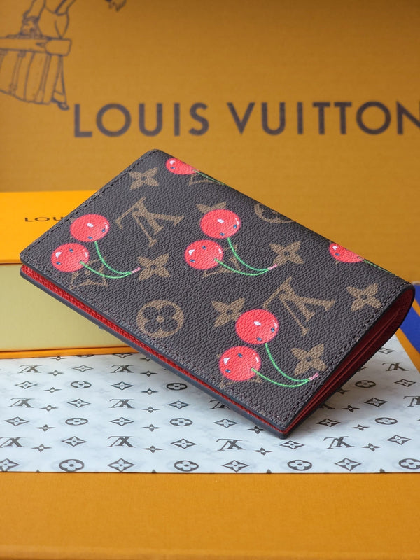 LV x TM Passport Cover Brown Monogram Canvas With Cherry Motif
