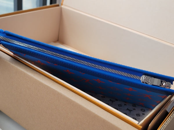 LV M14692 Pochette Voyage Blue Red Monogram Glow Canvas & Cowhide