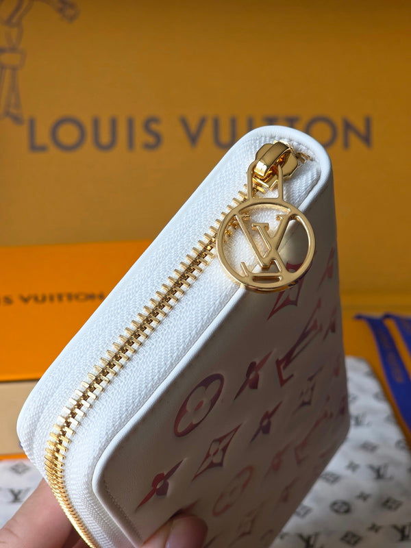 LV M15091 Zippy Wallet 19.5cm Dream Beige Monogram Embossed Lambskin- Light GHW