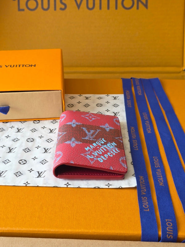 LV Pocket Organizer Red Black Cowhide